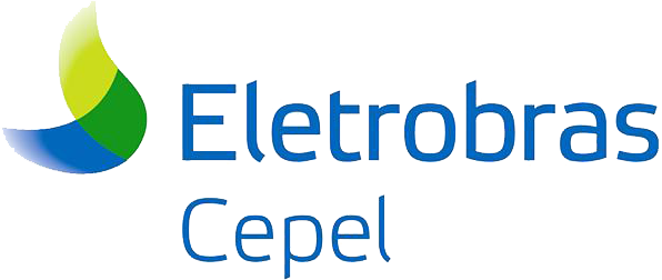 带有绿色、蓝色和黄色抽象符号的 Eletrobras Cepel 徽标