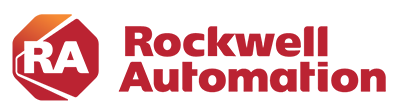 Red Rockwell Automation wordmark with angular geometric symbol, representing the American provider of industrial automation and digital transformation solutions.