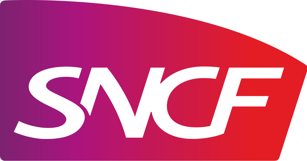 Gradient magenta-to-red SNCF logo with white stylized lettering, representing the French national railway company.