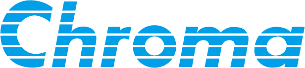 Chroma company logo in bright blue, symbolizing a leader in electronic test and measurement equipment solutions.