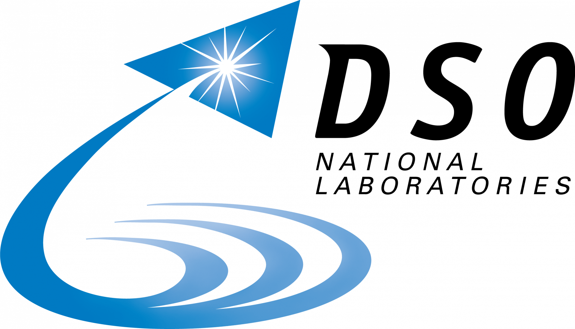DSO National Laboratories logo with bold black text and a dynamic blue swoosh and starburst, representing Singapore’s national defense research and development organization.