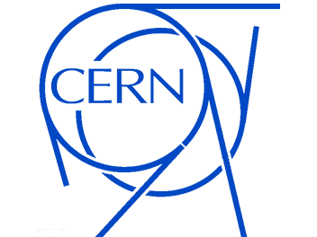 CERN logo in blue, representing the European Organization for Nuclear Research and its scientific contributions to particle physics.
