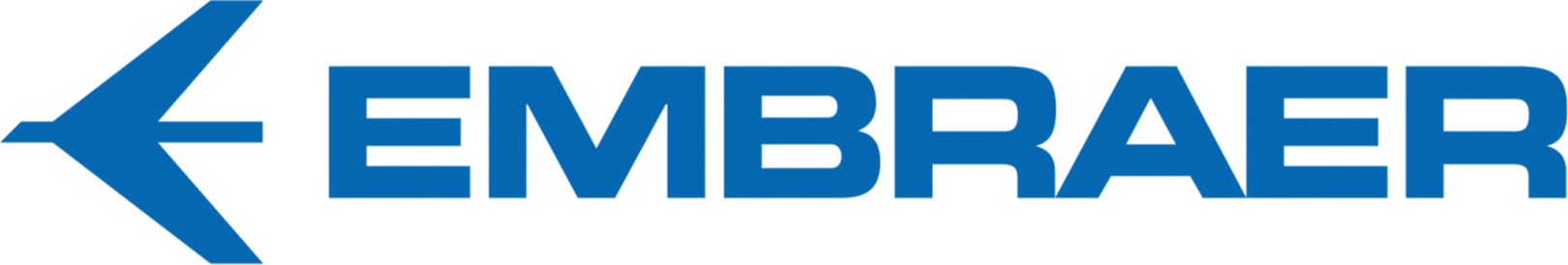 Embraer logo in blue, showcasing the Brazilian aerospace company known for commercial and executive aircraft.