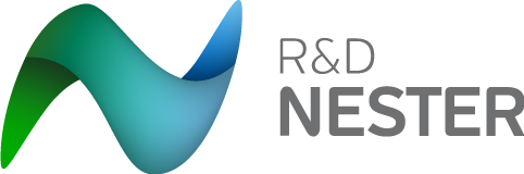 R&D Nester logo with abstract green and blue wave design, representing energy systems research and innovation.