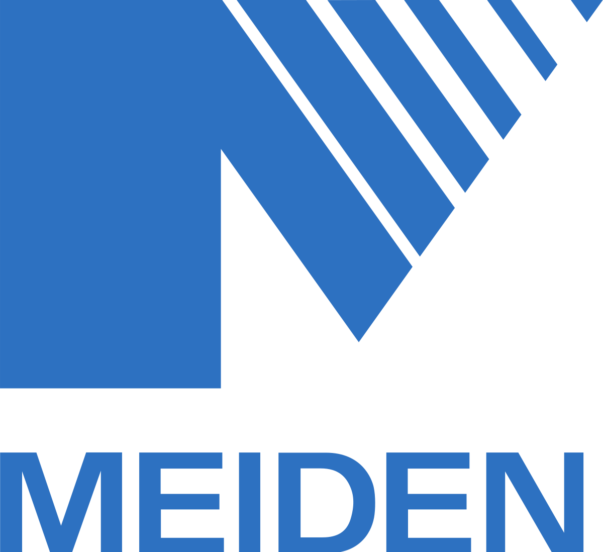 Meidensha Corporation (Meiden) logo with a stylized blue 'M' and slanted lines, representing the Japanese electrical engineering company.
