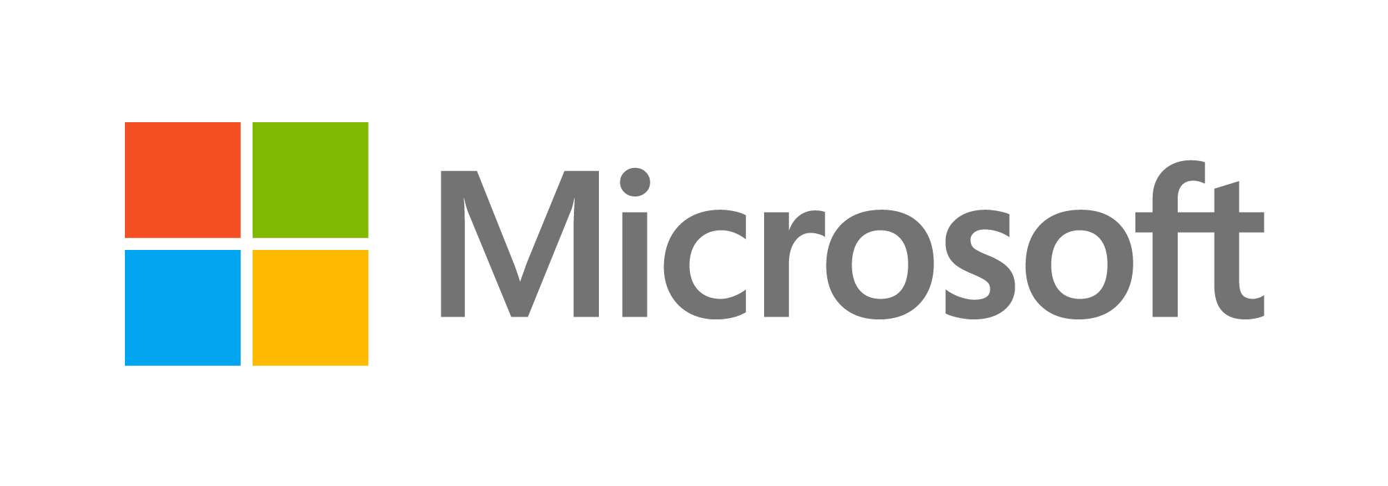 Microsoft corporate logo with four-color square and gray text.
