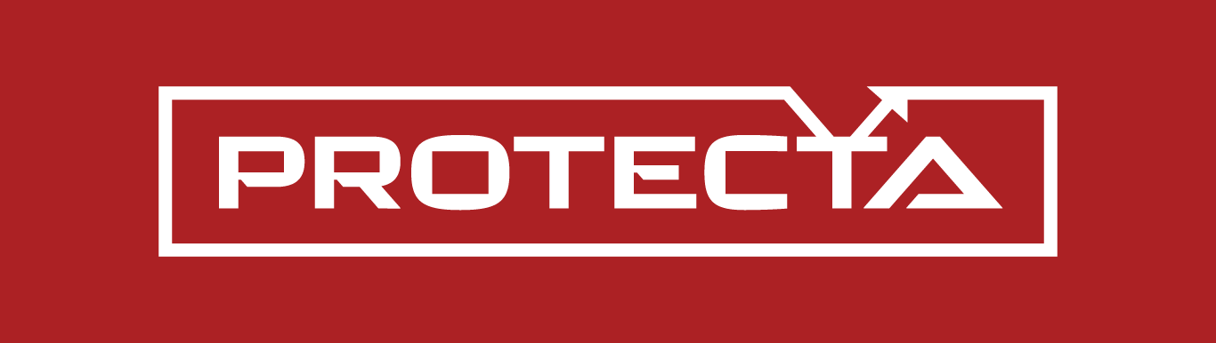 Protecta logo on a red background with bold white text and a protective box outline, representing a company specializing in protection relays and automation.