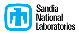 Blue Sandia National Laboratories logo featuring a stylized shield with a cross, representing the U.S. research and development lab.