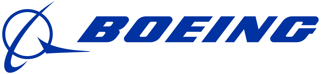 Boeing logo in blue, representing the American aerospace company.