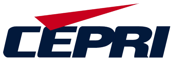 Logo of CEPRI with bold dark blue uppercase letters and a red stylized swoosh above the text.