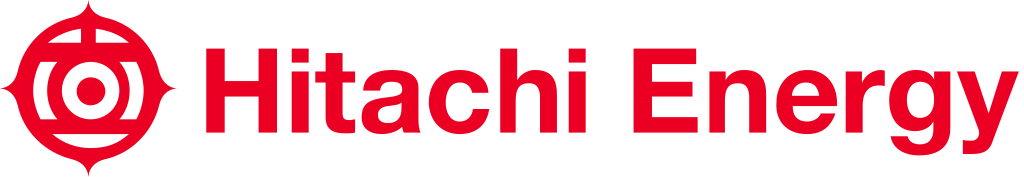 Hitachi Energy logo in bold red text alongside a red circular emblem symbolizing innovation in energy solutions.