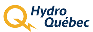 Hydro-Québec logo featuring a stylized yellow letter "Q" with a lightning bolt inside, accompanied by the company name in blue text.