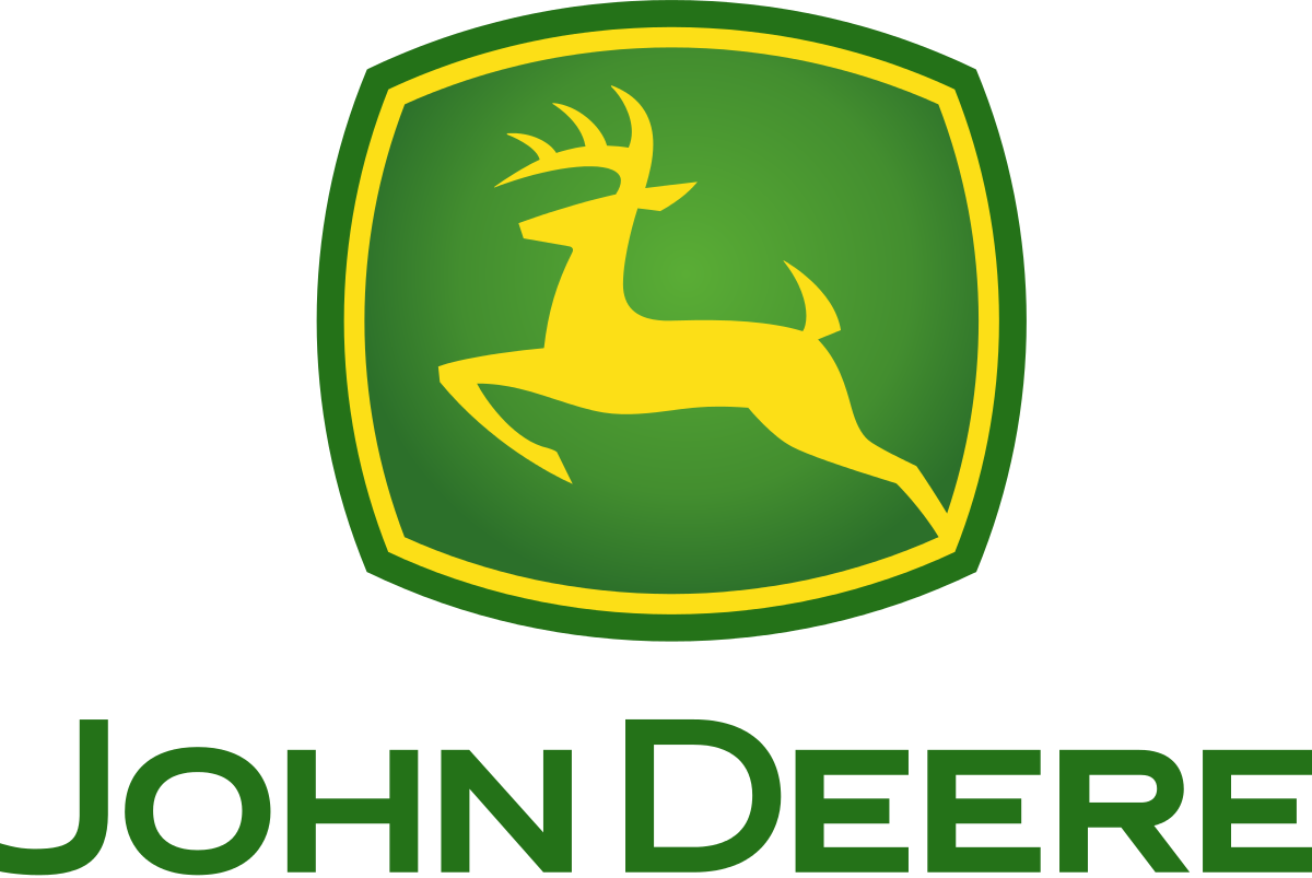 John Deere logo in green and yellow, representing the agricultural and construction machinery company.