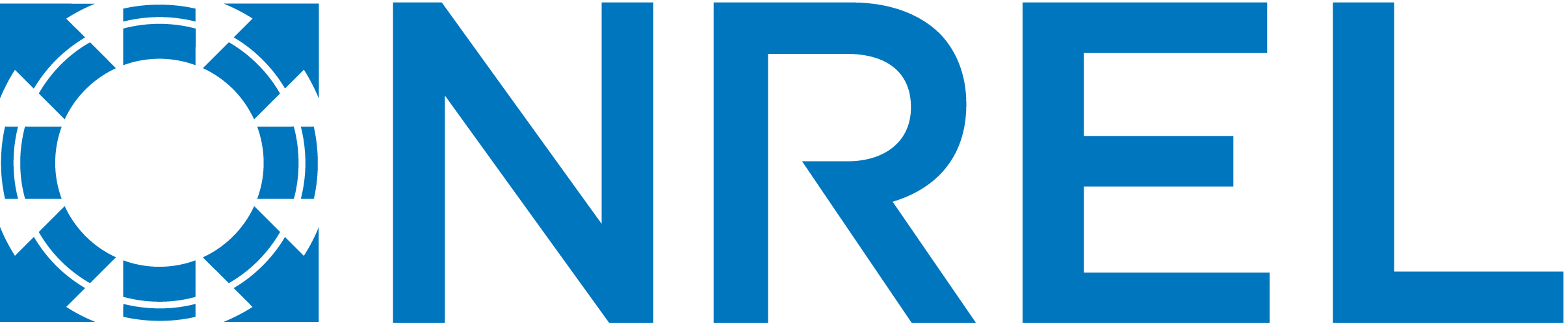 Logo of NREL with a stylized blue circle and square graphic on the left and the acronym 'NREL' in bold blue uppercase letters.