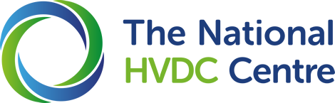 Logo of The National HVDC Centre with a circular blue and green ring symbol followed by the name in blue and green text.