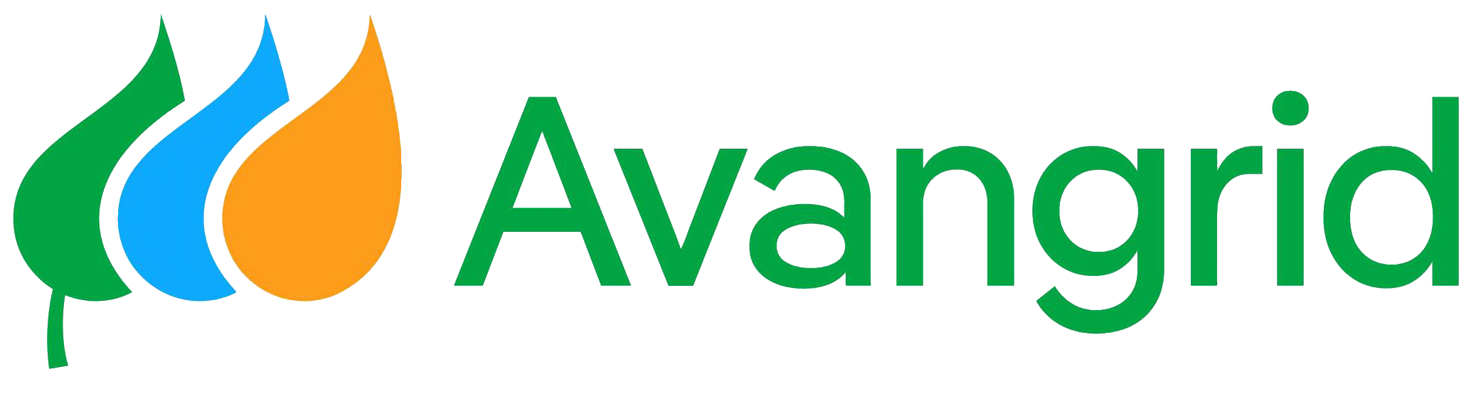 Logo of Avangrid featuring three stylized flame shapes in green, blue, and orange, followed by the company name in green text.