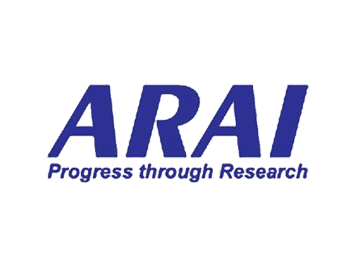 ARAI logo with bold blue text and the tagline “Progress through Research,” representing the Automotive Research Association of India known for automotive testing and certification.