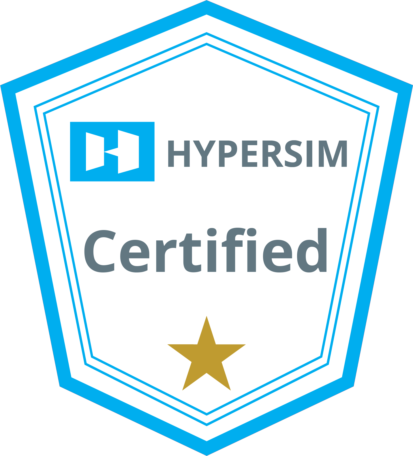 HYPERSIM Certified digital badge from OPAL-RT TECHNOLOGIES, signifying advanced proficiency in real-time power system simulation using the HYPERSIM software platform.