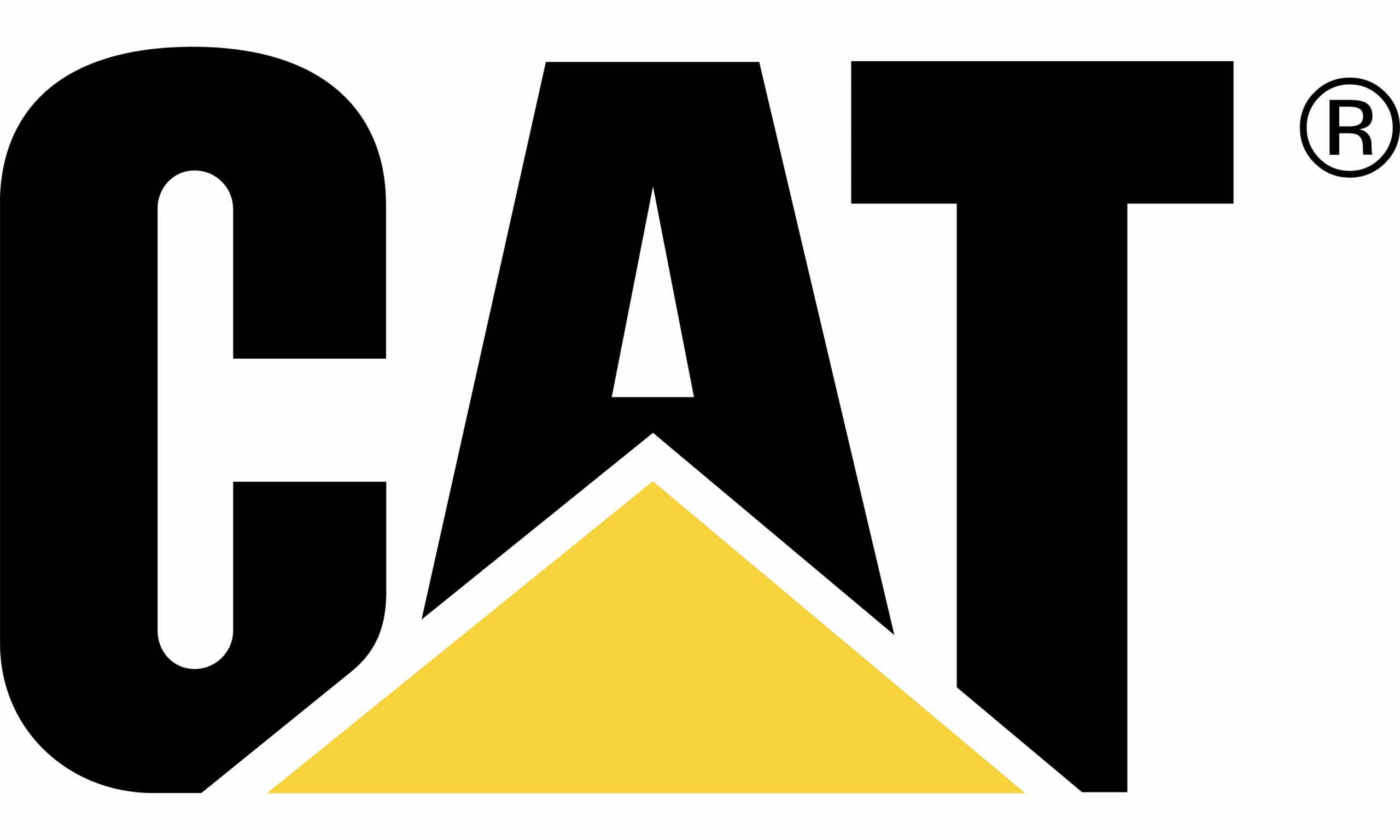 Das Logo von Caterpillar Inc. (CAT) mit fettgedrucktem schwarzem Text und gelbem Dreieck steht für die Herstellung von Schwermaschinen, Baumaschinen und Industriemotoren.