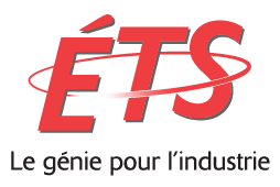 Logo of ÉTS (École de technologie supérieure), featuring the bold red letters “ÉTS” with a dynamic red swoosh encircling them. Below, the slogan “Le génie pour l’industrie” is written in black, signifying the school’s focus on engineering for industry.