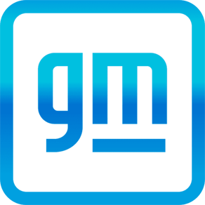 General Motors (GM) logo in a gradient blue square, featuring a lowercase "gm" with an underline beneath the "m." GM is a major American automotive corporation known for brands such as Chevrolet, Cadillac, GMC, and Buick.
