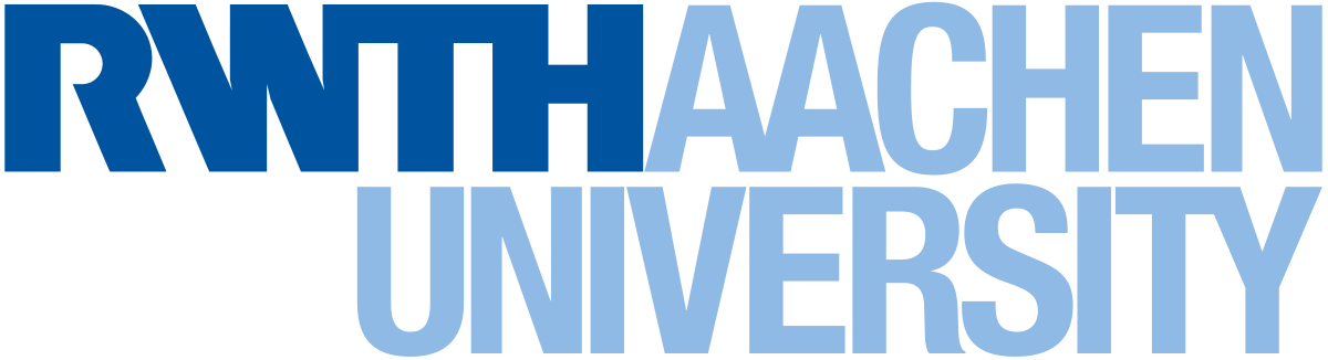 亚琛工业大学的徽标，深蓝色粗体字母 "RWTH "和右侧的浅蓝色现代无衬线字体 "AACHEN UNIVERSITY"。设计以简洁、专业的美感强调了大学的名称。