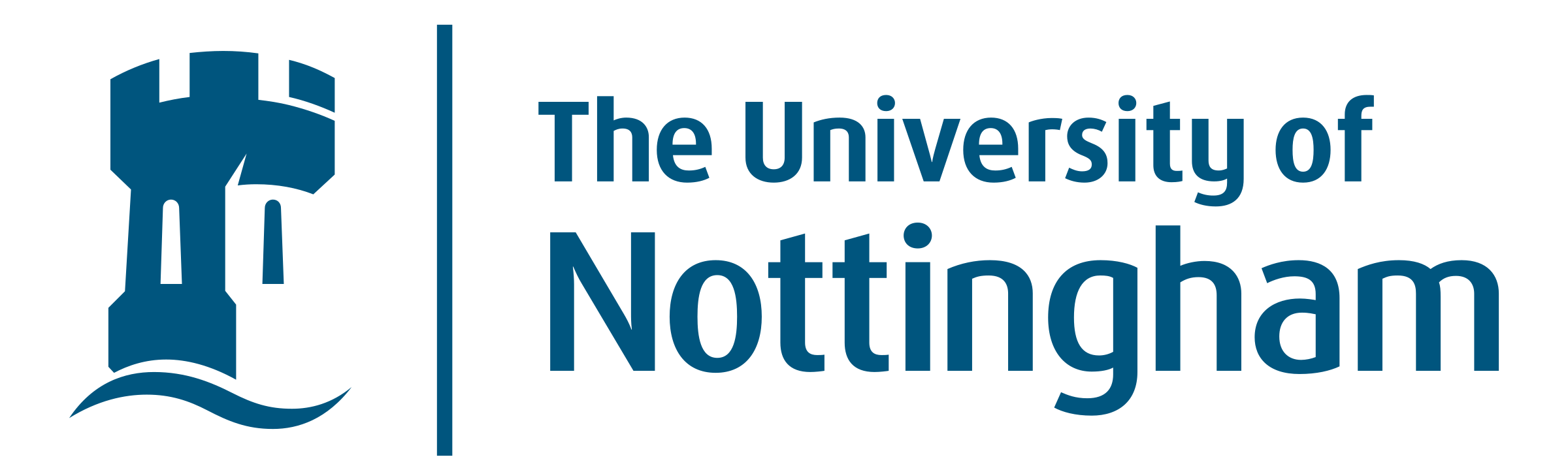 The University of Nottingham logo, featuring a stylized blue castle turret with a wavy base on the left, followed by a vertical line and the text “The University of Nottingham” in blue, with “Nottingham” in bold.