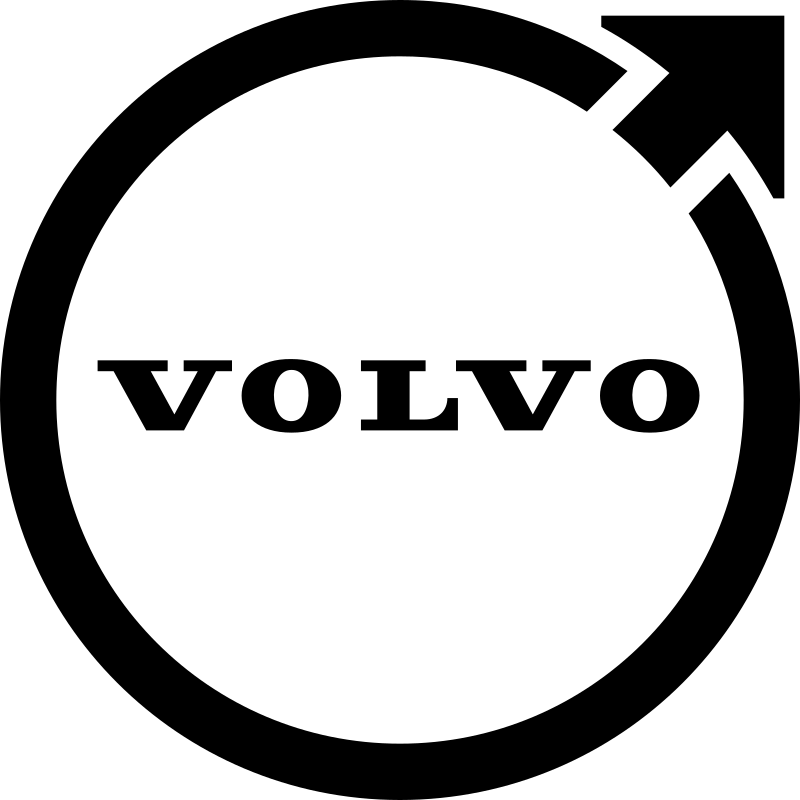 The Volvo logo is a minimalist black circle with an arrow pointing diagonally upwards to the right, representing strength and innovation. Inside the circle, the word "VOLVO" is boldly printed in uppercase letters using a clean, modern font. This design evokes the brand’s engineering precision and Scandinavian heritage.