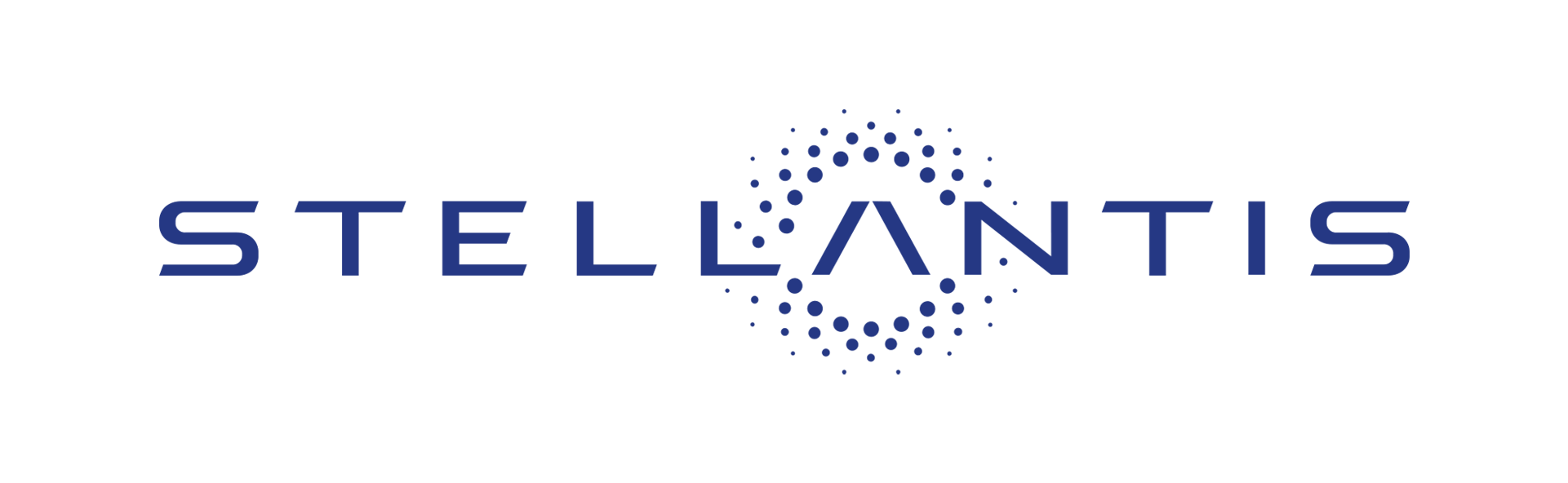 Stellantis logo with blue starburst dot pattern and uppercase text, representing the multinational automotive manufacturing corporation formed by the merger of Fiat Chrysler and PSA Group.
