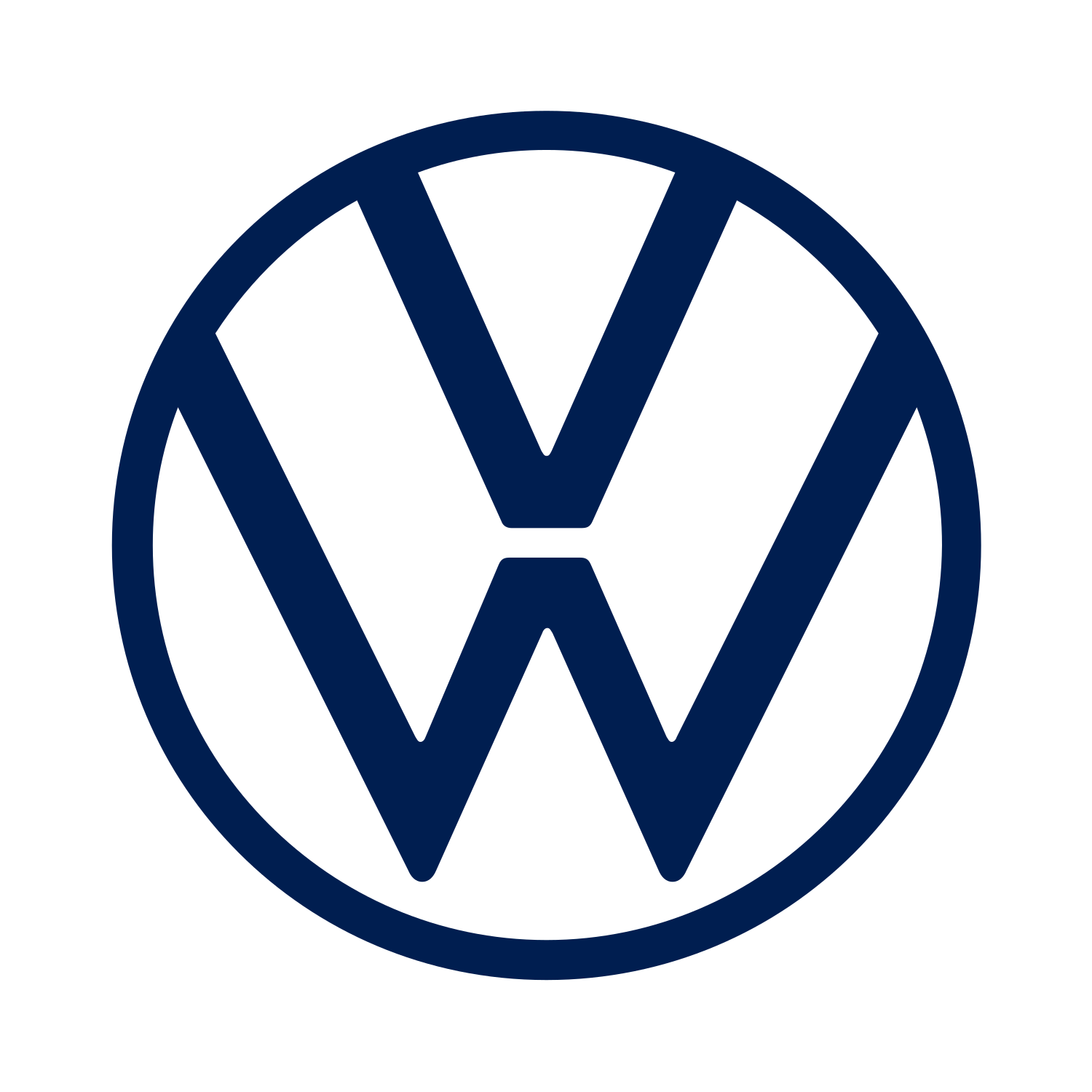 Volkswagen logo with stylized “VW” monogram in a blue circle, representing the German automotive manufacturer known for iconic cars and electric mobility.