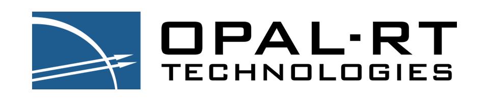 OPAL-RT TECHNOLOGIES logo featuring a stylized blue and white graphic with two crossing lines and a bold, modern typeface representing the brand’s focus on real-time simulation and engineering innovation.